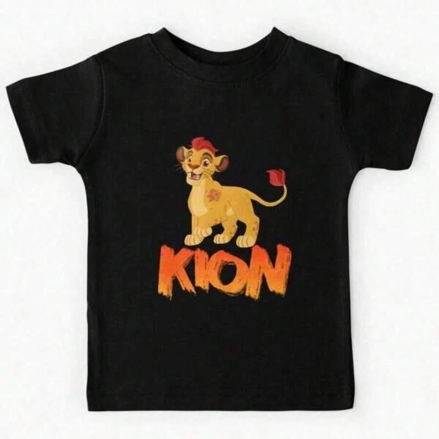 Camiseta para Niño y Niña con Estampado de Cachorro León Manga Corta Cuello Redondo Ropa Infantil Estilo Dulce y Tierno Juego Moda - Negro - Ver 1