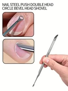 1 Double Ended Stainless Steel Nail Pusher With Pink Sanding Pads, Replaceable Self-Adhesive Push-On Nail Sandpaper, Includes Sandpaper Sheets And Nail Pusher, Used For Buffing And Shaping Nails, Suitable Formanicures And Nail Grinding Nail Care Tool - A - View 2