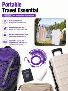 1 Set Portable Outdoor Camping Clothesline With 12 Clips, Travel Retractable Windproof Elastic Rope, Essential Camping Tool For Hanging Clothes - Multicolor - View 9