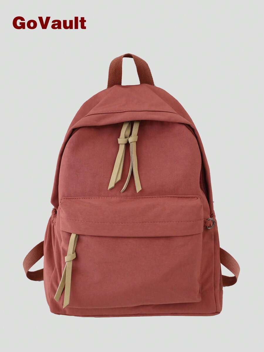 Mochila Vintage de unicolor con Detalle de Cinta, Mochila Escolar Ultraligera para Adolescentes, Mochila Unisex para Desplazamiento Diario y Campus - Multicolor - Ver 1