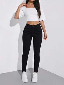 Push Up Skinny Dark Blue Comfort Stretch Daily Wear Denim Jean - Black - View 3