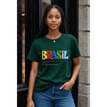 Camiseta Brasil Colorida Unissex 100% Algodão Estampa Vibrante Inspirada Na Cultura Camisa Brasileira Design Moderno Manga Curta Toque Macio Modelagem Confortável Cores Resistentes Estilo - Verde - Visão 10