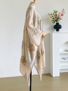 1 buah Kimono/Sarong Selendang Bordir Gaya Bohemian Motif Bunga Elegan untuk Wanita, Penutup Pelindung Matahari untuk Liburan Pantai Musim Semi/Panas, Kardigan Dekoratif Mewah Ringan yang Modis dan Serbaguna, Cocok untuk Pemakaian Sehari-hari, Pilihan Hadiah yang Sempurna - Aprikot - View 4