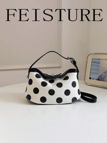 1pc Polka Dot Print Women's Handbag, Fashionable Shoulder Crossbody Bag, Suitable For Girls, Women, College Students, New Professionals And White-Collar Workers, Perfect For Work, Business, Commuting, School - White - View 5