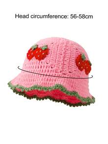 1pc Women's Cute Dopamine Style Crochet Hollow Out Bucket Hat, Fruit Pattern, Lace Design Colorblock Beach Vacation Hat - Crocheted Fisherman's Hat - View 5