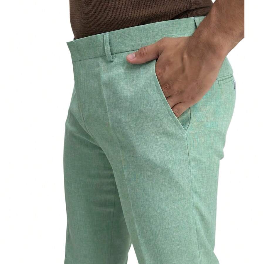 Men's Slim Fit Melange Tailored Trousers - 薄荷綠 - 查看 1
