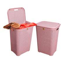 Combo Of 2 Rattan Baskets With Lids - La Ardilla Plastics - Basket, Laundry Hamper, Organizer, Polypropylene Material, Durable, Lightweight And Elegant - Ideal For Indoor And Outdoor Use, Bedroom, Laundry Area. - 粉色 - 查看 4