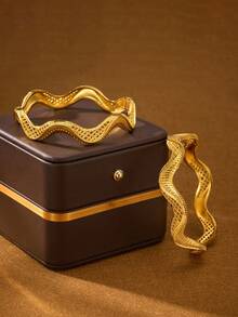 1/2/3pcs 24K Gold Plated Hand-Carved Shiny Sand Ripple Mesh Bracelet, 60mm Diameter Openable, Suitable For Women's Daily Wear, No Packaging Box - Gold - View 2