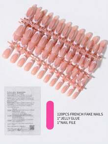 Long Rectangular White French Glitter Design Nail Art Set, Perfect Fit For Fake Nails, Suitable For Women's Party, Ball And Daily Casual Wear - 白色 - 查看 5