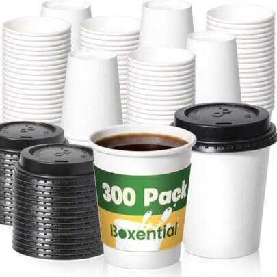 300 Pack 8 Oz Paper Coffee Cups With Lids, Disposable Coffee Cups For Hot Beverages, Bulk Hot Cups For Office, Meetings, Events Daily Beverage Service