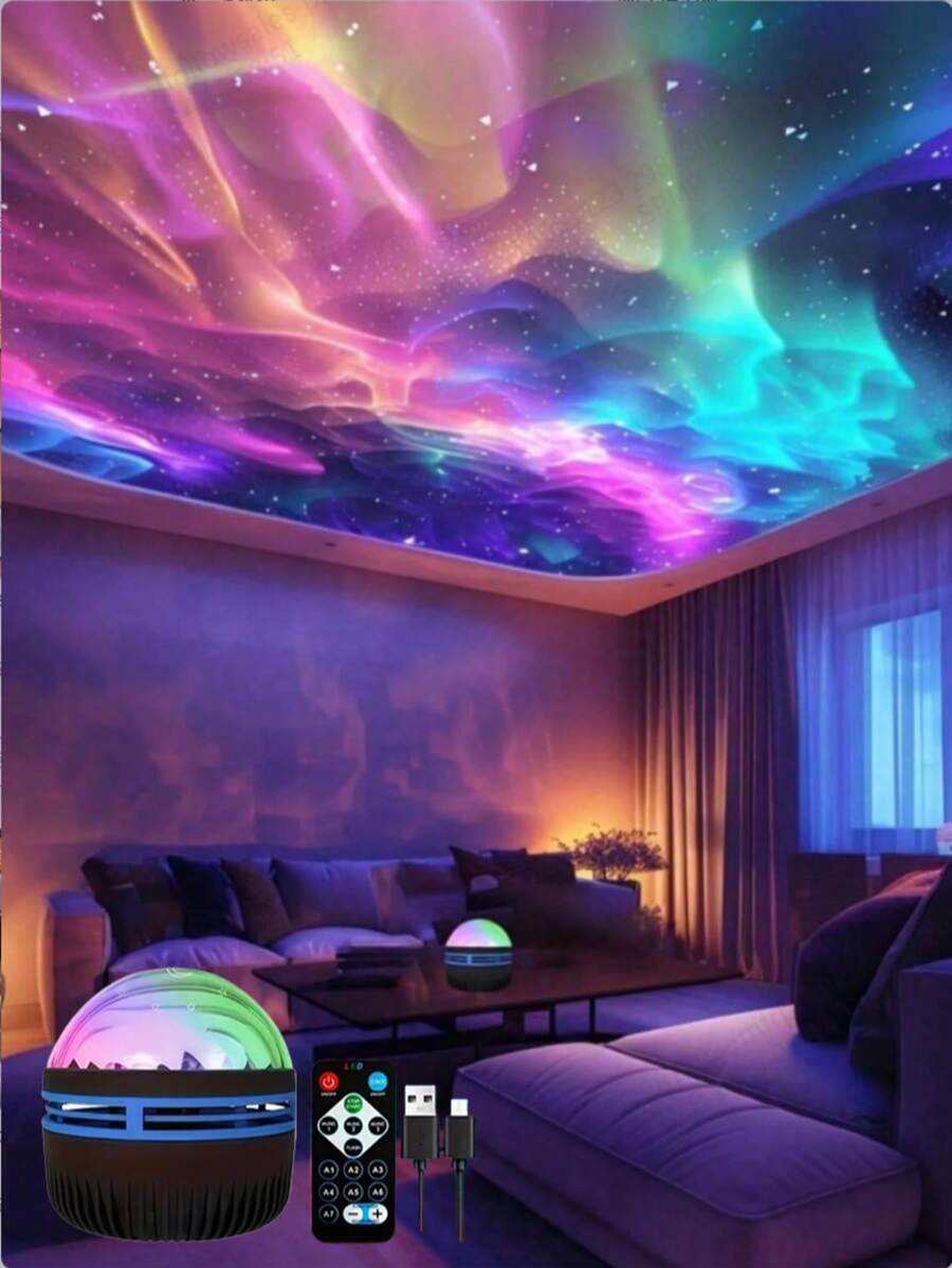 1pc Northern Lights Starry Sky Atmosphere Lamp With Multi-Color LED Projector Night Light, Suitable For Home Decor, Bedroom, Living Room - Includes Remote Control, Gift For Valentine's Day, Birthday And Various Festivals