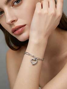 MONALLY Minimalist Hollow Silver Heart Charm Link Bracelet Stainless Steel Love Bracelets For Teen Girls Women Birthday Gift Daily Wear Fashion Jewelry - Love Bracelet - View 1