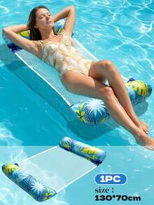 Tropical Palm Print Inflatable Water Hammock Lounge Chair, Breathable Mesh Floating Bed With Air Pillow Neck And Leg Support, Portable Foldable Pool Float For Beach, Poolside Vacation And Photography - Multicolor - View 9