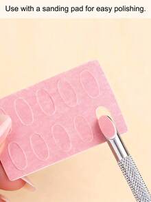 1 Double Ended Stainless Steel Nail Pusher With Pink Sanding Pads, Replaceable Self-Adhesive Push-On Nail Sandpaper, Includes Sandpaper Sheets And Nail Pusher, Used For Buffing And Shaping Nails, Suitable Formanicures And Nail Grinding Nail Care Tool - A - View 11