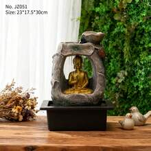 Buddha Statue Waterfall Fountain Ornament, Desktop Decoration, Creative Water Curtain, Flowing Water Wealth Transfer, USB Power Supply, Suitable For Meditation, Suitable For Various Room Types, Cafes, Yoga Studios, Clubs, Study Rooms, Bedrooms, Etc - JZ051 - View 3