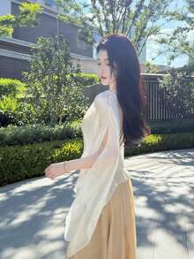 1pc Solid Color Sun Protection Shawl For Women, Versatile Fashion Loose Pearl Button Shawl, Scarf, Pullover Sun Protection Clothing, Suitable For Spring/Summer Evening Events, Weddings, Stage, Travel And Beach Cover-Up Accessories For Women, Travel And Daily Use - Multicolor - View 18