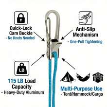 Rope Tightening Tool & Tensioner: Retractable Rope With Alloy Buckle For Outdoor Enthusiasts - Perfect For Camping Tent Building, Tarp Tie Downs, Hammock Installation & Outdoor Gear Securing (3) - 2 Ropes 2 Hooks - View 4
