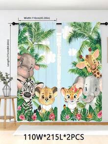 2片裝兒童臥室野生動物窗簾，可愛叢林動物窗簾，適合男孩女孩，熱帶棕櫚樹非洲野生動物窗簾，適用於嬰兒房、遊戲室、客廳，可機洗 - 彩色 - 查看 10