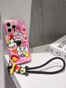 Disney Mickey Mouse Clubhouse Phone Case : 3D Fluffy Pattern Border Protector Phone Soft Phone Case With A Free Cute Mickey Mouse Bracelet Chain Lanyard, Mickey Mouse, Minnie Mouse, Donald Duck, Daisy Duck, Goofy, Pluto, For Apple 17 Promax 17 Pro 16 15 14 13 12 11 Pro Max XS Max X XR Soft Cover Summer Phone Case - 白色 - 查看 5
