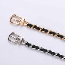 Cadena Decorativa para Cintura, Cinturón de Metal y PU para Mujer con Hebilla para Pantalones y Vestidos - Blanco, Plata - Ver 4