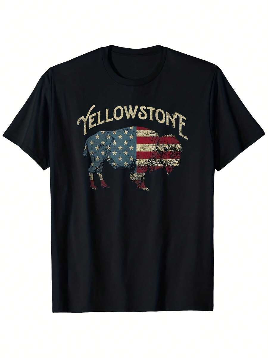 Camiseta Retro Vintage del Parque Nacional de para Hombres y Unisex, Talla S, Ajuste Cómodo y Casual, Tela Duradera, Diseño Clásico, Material Suave, Estampado, Ropa para Adu - Negro - Ver 1