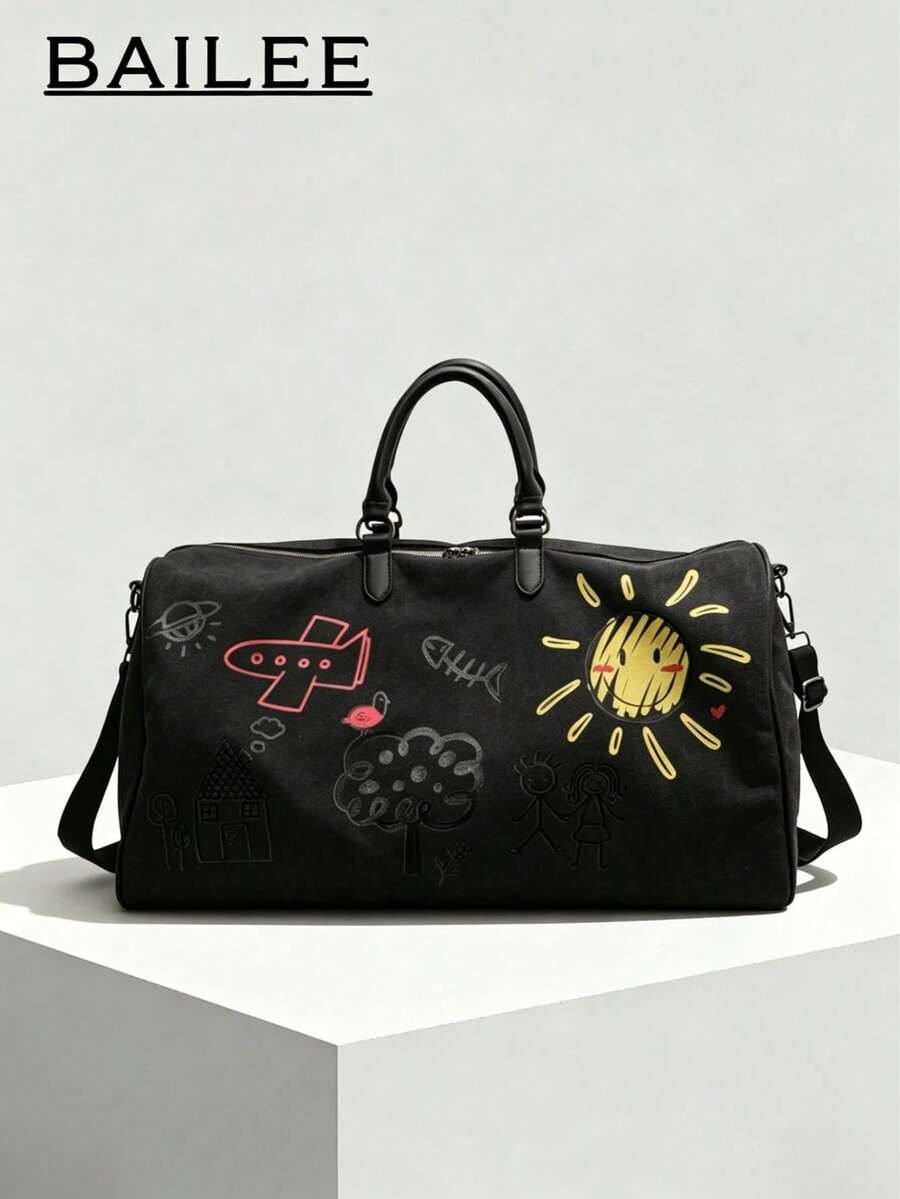 BAILEE A Casual Fashion Solid Color Graffiti Style Large Capacity Travel Bag, Suitable For Shoulder Carry, Outfit Matching, And Also As A Gift Choice