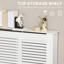 Set Of 2 MDF Extendable Radiator Cover With Cabinet Shelving, Home Office Slatted Design, White 139-208.5L X 20.5W X 82.5H - 1 - 查看 4