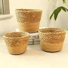1件/3件組 新北歐風天然海草編織花盆，藤編植物盆套，居家裝飾花籃，多功能園藝植栽收納桶（手工製作，尺寸可能有所差異） - 彩色 - 查看 11