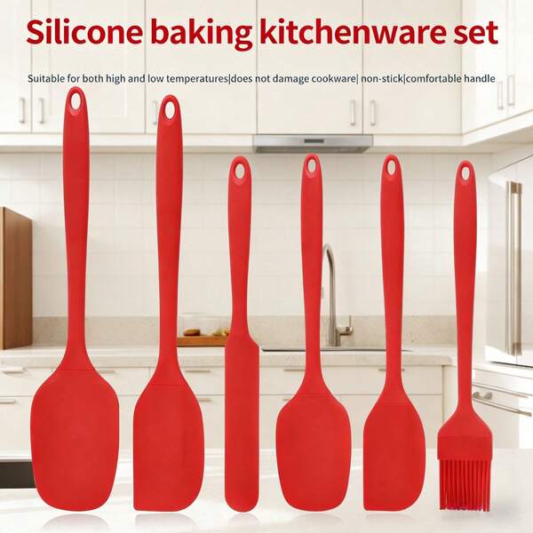 6pcs Silicone Baking Tools Set - Heat-Resistant Spatula And Oil Brush Set, Easy To Clean Multi-Function Kitchen Utensils, Suitable For Cake Decoration/Cooking/Grilling, Ideal Gift For Halloween And Christmas