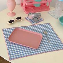 1/2/6pcs Ins Style Minimalist Sweet Cute Blue Plaid Fabric Placemats Napkins Decorative Pads For Kitchen Living Room, Suitable For Festivals And Weddings - Multicolor - View 1