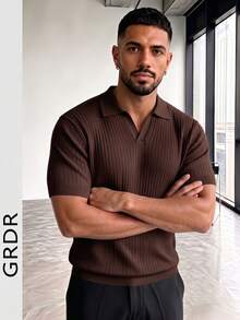 GRDR Men's Casual Solid Color Short Sleeve Knit Top, Spring/Summer - Brown - View 5