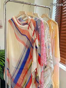1 buah Handuk Pantai Wanita Musim Semi/Panas Baru dengan Bordir Katak dan Kancing, Motif Rumbai Linen, Selendang Pelindung Matahari, Jilbab Timur Tengah, Abaya, Cocok untuk Penggunaan Sehari-hari - MultiWarna - View 11