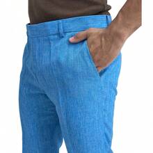Men's Slim Fit Melange Tailored Trousers - 青碧色 - 查看 1
