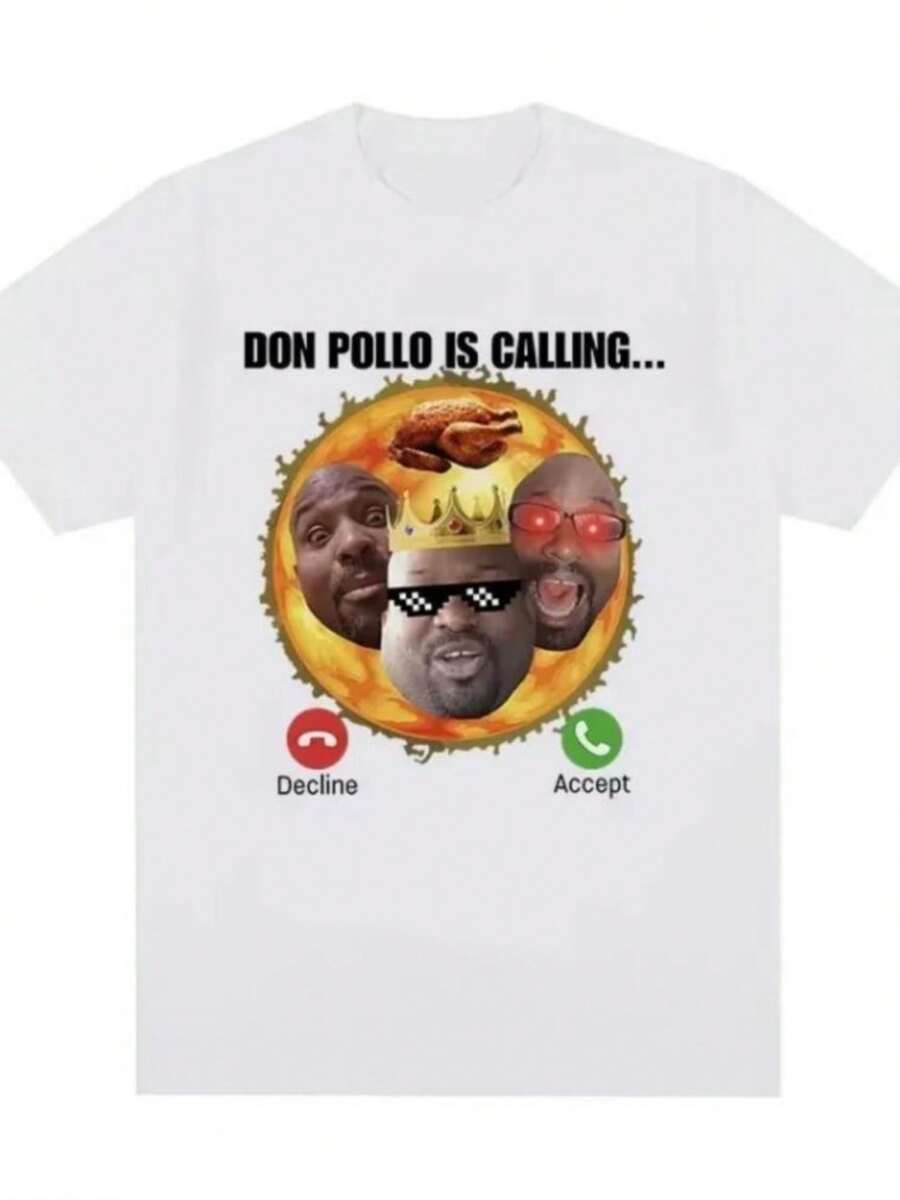 Don Pollo Is Calling Funny Meme Graphic T Shirt Men Women Clothing Vintage Fashion Casual Oversized Cotton T Shirts Streetwear - 白色 - 查看 1