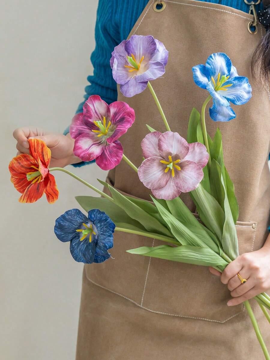 1PC Luxury Style Artificial Tulip Flower, Plastic Faux Flower For Home Living Room Dining Table Decoration, Artificial Flower Arrangement - Multicolor - View 1