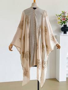 1 buah Kimono/Sarong Selendang Bordir Gaya Bohemian Motif Bunga Elegan untuk Wanita, Penutup Pelindung Matahari untuk Liburan Pantai Musim Semi/Panas, Kardigan Dekoratif Mewah Ringan yang Modis dan Serbaguna, Cocok untuk Pemakaian Sehari-hari, Pilihan Hadiah yang Sempurna - Aprikot - View 3