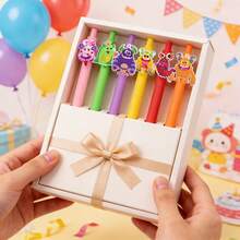Cute Cartoon Monster Topper Gel Pens Gift Box Set Of 7, Vibrant Multicolor Retractable Writing Pens With Ribbon Gift Packaging, Fun Novelty Aesthetic Stationery Gift For Friends, Birthday Party Favor Desk Supplies - Sets - View 1