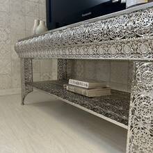 DOWNTON INTERIORS UK Silver TV Stand Unit With Shelf Embossed Metal Moroccan Style - Silver - View 3
