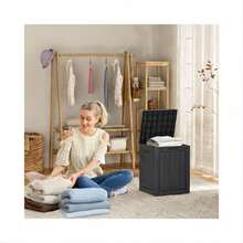 30 Gallon Waterproof Deck Box With Lockable Lid, Minimalist Wood Grain, Easy Assembly & Handles For Patio - Black - View 2
