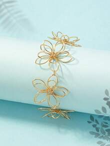 1pc Minimalist Vintage Exaggerated Gold Hollow Flower Hand Bracelet, Simple Personalized Woven Geometric Bracelet - one-size - View 4