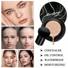 zephoco Mushroom Head Air Cushion BB & CC Cream Foundation, Lightweight Natural Coverage, Long-Lasting And Waterproof, Hydrating And Brightening, Pore Invisible, Full Concealer For Flawless Nude Makeup, Ideal Valentine's Day Or Mother's Day Gift - Beige - View 7