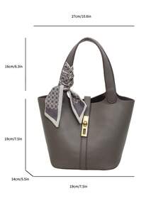 Casual Minimalist Fashion PU Leather Shoulder/Crossbody/Hand-Carry Tote Bag With Inner Pocket - Grey - View 3