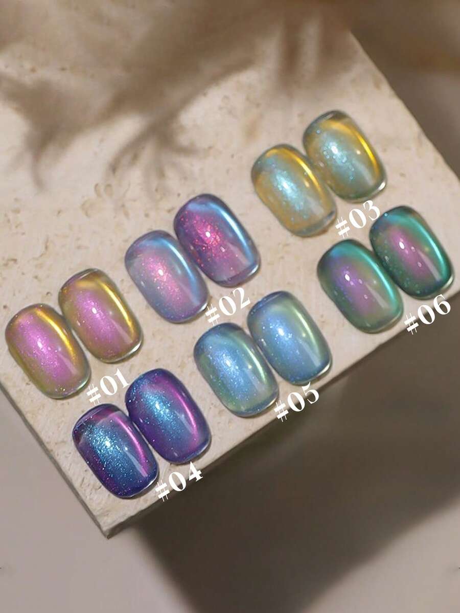 10ml Aurora Cat Eye 玻璃珠凝膠指甲油 2026夏季系列 紫色與金色夢幻極光貓眼