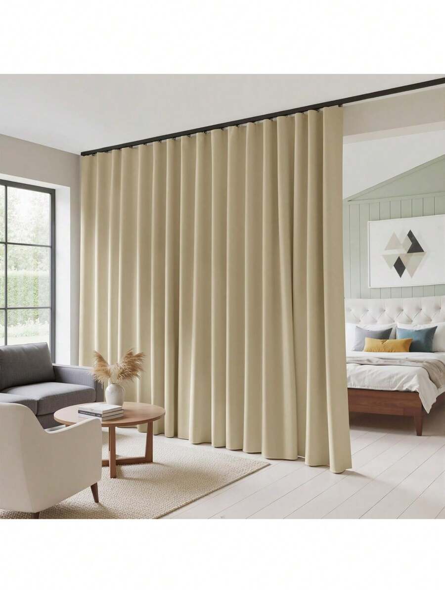 JZGZR Blackout Sliding Door Curtain, Wide Room Divider Curtain With Hooks Ceiling Mounted, Bedroom Drape Thermal Insulated Privacy Assurd, W100x L84, Beige, 1 Panel - Beige - View 1