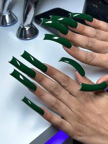 ¡Añade un toque romántico! 20 piezas de uñas postizas largas y curvas, diseño de color verde oscuro sólido elegante y vintage, estilo clásico de alta gama baddie, incluye 1 pieza de pegamento de gelatina y 1 pieza de lima de uñas (el pegamento de gelatina se envía al azar), adecuado para mujeres y niñas para uso diario, reuniones, fiestas y talla grande - Verde Oscuro - Ver 1
