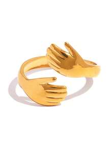 Frminee 2pcs/1pc 18K Gold Plated Stainless Steel Adjustable Hug Open Ring, Suitable Gift For Women And Couples - Multicolor - View 8