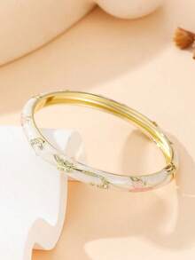1pc Premium Cloisonne Enamel Open Bangle Bracelet, 18K Gold Plated Butterfly & Floral Design, Chinese Style Luxury Non-Fading Women's Gift Jewelry - Butterfly - View 3
