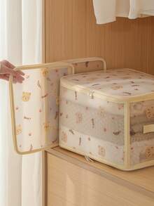 1 pieza Caja de almacenamiento plegable con estampado de dibujos animados, Caja de almacenamiento multifuncional con cremallera, Caja de almacenamiento para armario, Caja de almacenamiento para cajón, Caja de almacenamiento para dormitorio, Caja de almacenamiento para ropa, Caja de almacenamiento para ropa interior, sujetadores y calcetines, Caja de almacenamiento para cosméticos, Caja de almacenamiento para tocador, Suministros de almacenamiento para el hogar - Multicolor - Ver 6