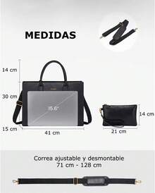 Bolsas de Mujer para Laptop 15.6 Pulgadas Impermeable Bolsa Trensada Tote Grande Maletín de Negocios Bolsa de Mano - Negro - Ver 7