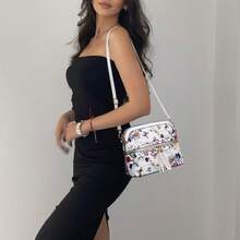 Dasein Bolso bandolera con cremallera para mujer, bolso de hombro a la moda con múltiples bolsillos - 00-blanco Floral - Ver 3